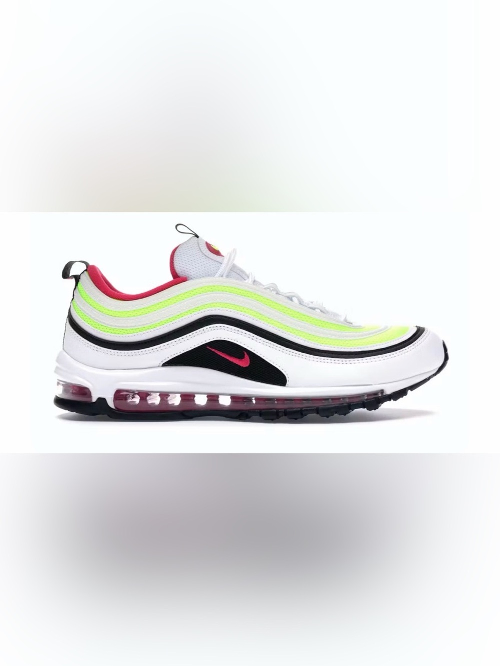 Nike Men’s Air Max 97 - White, black, volt, & Rush pink,